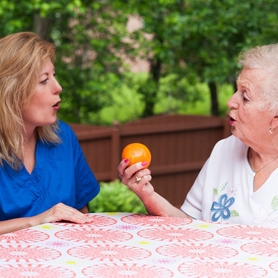 Senior patient in speech therapy session